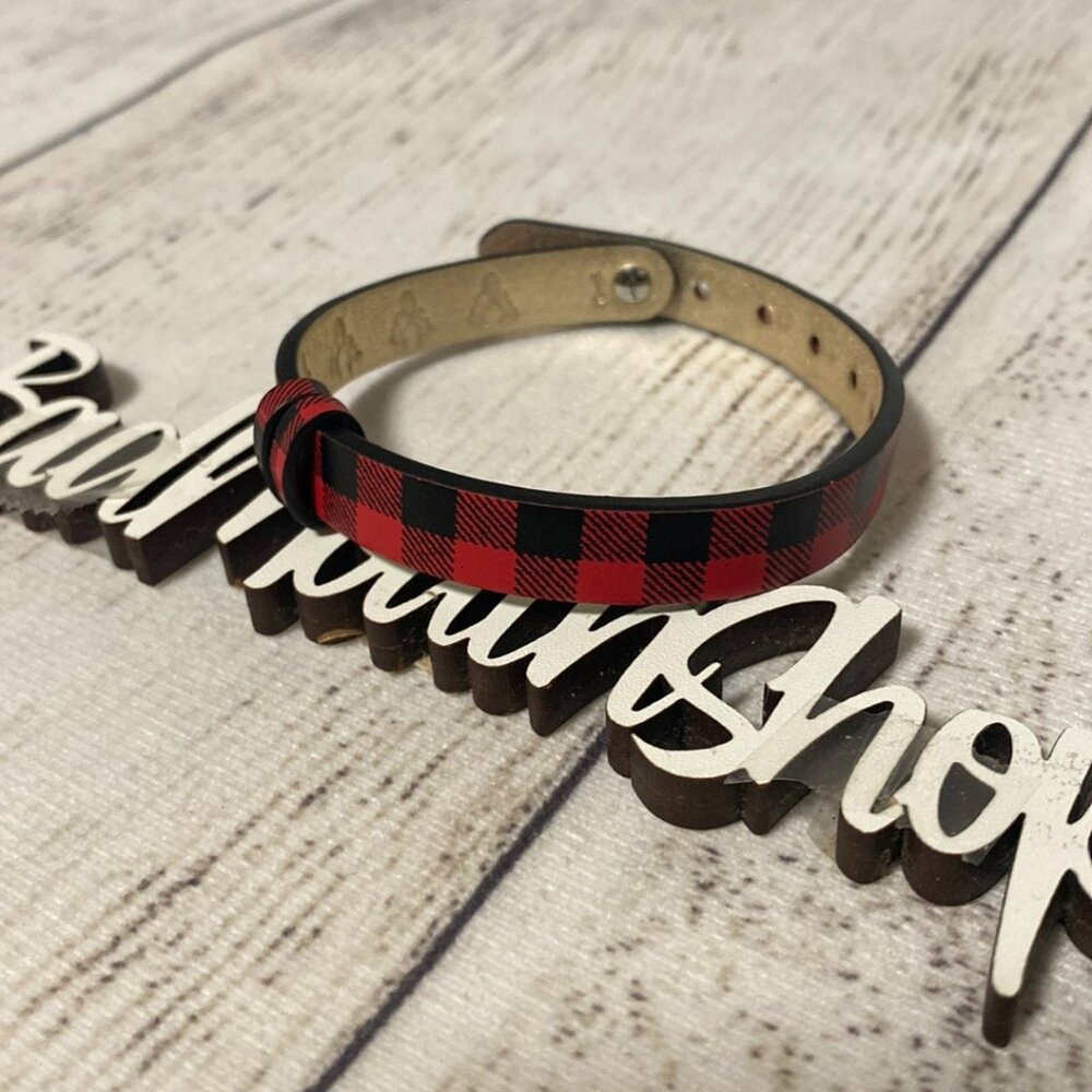 *Keep Collective Double Sided Red Plaid Gold Deer Christmas Reversible Band